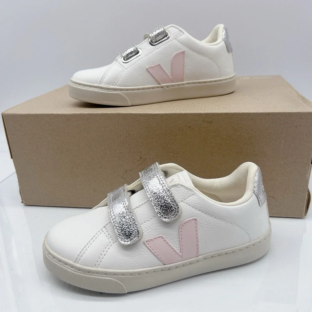 Veja Esplar Chrom White Petale Silver Sneakers Girl's Shoes Pink Leather US 1